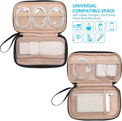 NISHEL Travel Cord Organizer Case, Double Layers Tech Electronic Bag, Essentials for Charger, Cable, Phone, Flash drive, Black