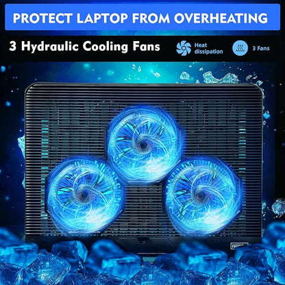 NAGAN Laptop Cooling Pad with Dual USB Ports, USB Powered Cooling Pad for Laptop with 2 Adjustable-Height, 3 Fan with Blue Light, Fits 15-17.3 inch Laptops