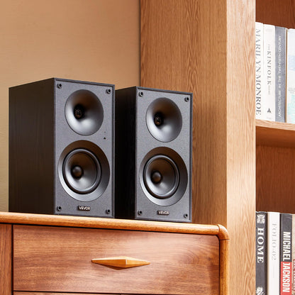 VEVOR Powered Bookshelf Speakers, 25W x 2, Active Studio Monitor Speaker with 5.25 Inch Woofer, Bluetooth/RCA/Coaxial/Optical/USB/Subwoofer Connection, Wooden Enclosure, for Record Player Turntable PC