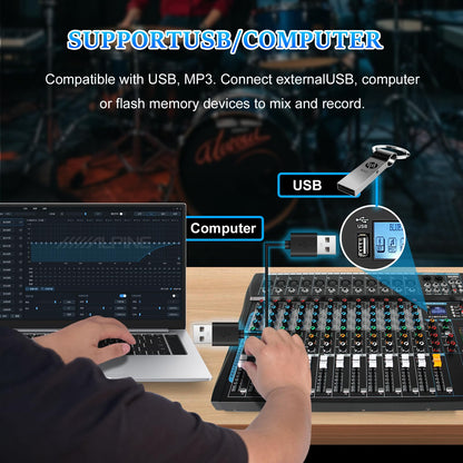 SIKUING 12 Channel Audio Interfacer Sound Board Mixer DJ Mixer 16-Bit DSP Effect USB Audio Mixer +48V Phantom Power Bluetooth Mixer for Karaoke Studio Streaming Recording,Live Streaming