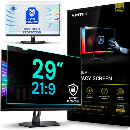VINTEZ 29 Inch 21:9 Privacy Screen for Computer Monitor and Laptop - Anti Glare Protector Film Blue Light Filter Eye Protection - Computer Screen Privacy Shield, [1 Pack]