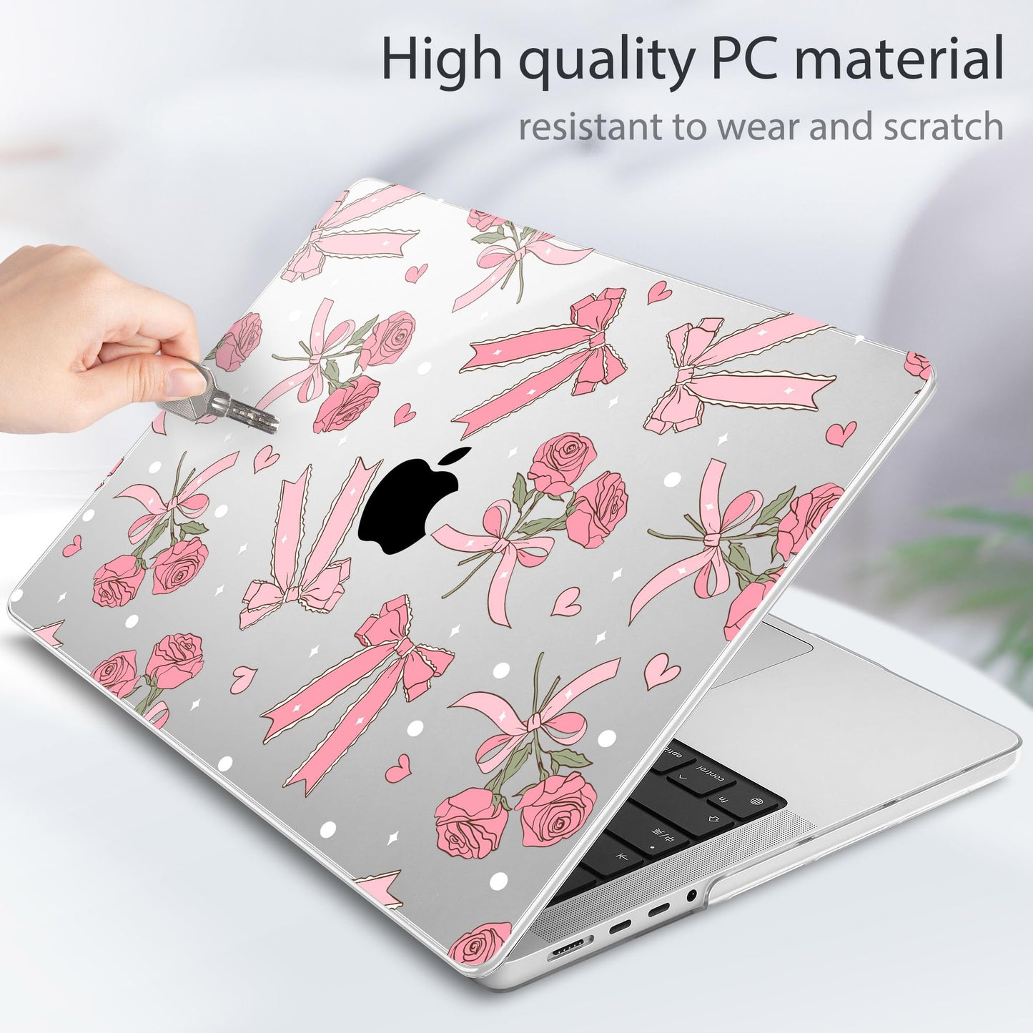 Tuiklol for MacBook Pro 14 Inch Case 2026 2025 2024 2023 2022 2021 Release M5/M4/M3/M2/M1 A2442 Pro/Max,Hard Shell Case with Screen Protector for Touch ID, Bow & Rose-White