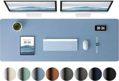 Aothia Leather Desk Pad Protector - Large Mouse Pad, Office Mat, Non-Slip PU Leather Blotter, Laptop Desk Pad, Waterproof Writing Pad for Office and Home (Denim Blue, 38" x 13.7")