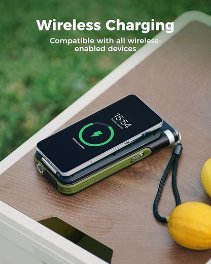 GOODaaa Solar Power Bank, 45800mAh Wireless Portable Charger Built-in Cables,15W Fast Charging Solar Charger, USB C in&Out and USB A Battery Pack for Outdoor with Emergency Radio,Flashlight