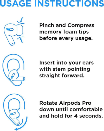 Foam Masters Memory Foam Ear Tips for AirPods Pro 1st & 2nd Gen | Comfortable | Secure | Better Noise Cancellation | Version 3.0 Replacement Buds (Small, Med, Large - 3 Pairs, Black)
