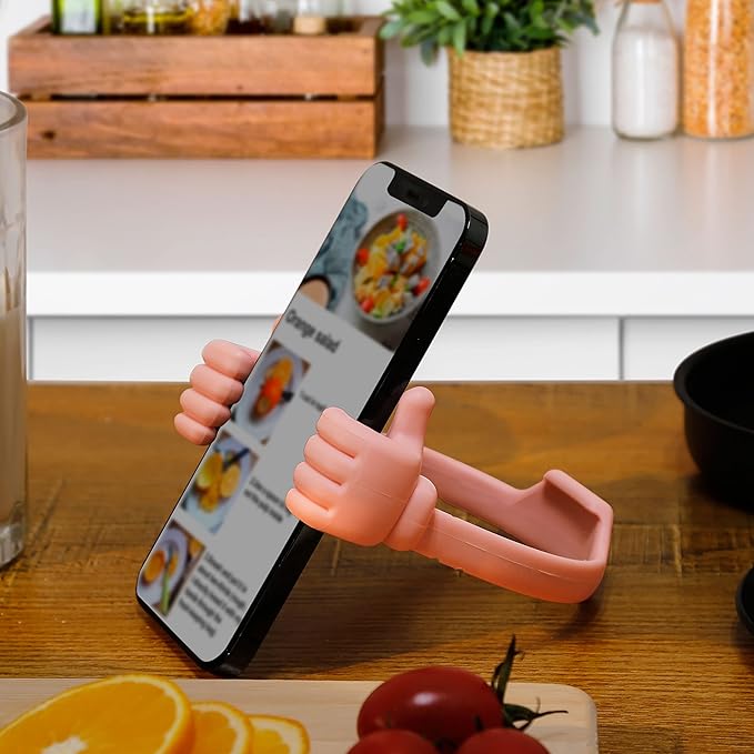 Honsky Cell Phone Stand Holder 2-Pack,Thumbs Up Lazy Phone Stand,Universal Adjustable Flexible Dock for All Phones & Tablets,Cute Stocking Stuffer Gift for Teen Girls,Grey/Pink