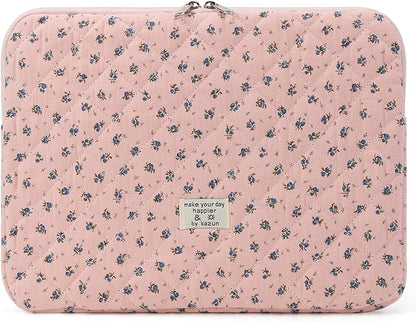 Puffy Laptop Sleeve 13-15.6 Inch Cute Quilted Laptop Protective Case Padded Floral Computer Sleeve for MacBook (A-Dark Pink, 11 Inch)