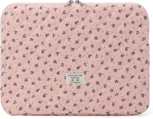 Puffy Laptop Sleeve 13-15.6 Inch Cute Quilted Laptop Protective Case Padded Floral Computer Sleeve for MacBook (A-Dark Pink, 11 Inch)