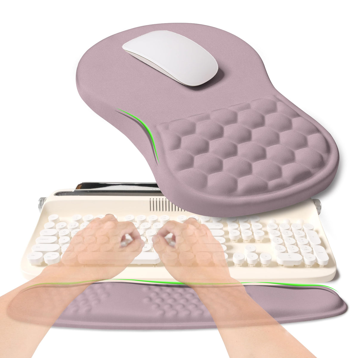 KUOSGM 2-in-1 Ergonomic Set, Wave Rise Keyboard Wrist Rest and Massage Bulge Slope Mouse Pad Wrist Support, Cushion Memory Foam Integrated to Relieve Wrist Pain, Cute Cat Paws