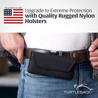 Turtleback Belt Clip for iPhone 16 Pro, 16e, 15 pro 14 Pro 13 Pro -Small- Fits w/Slim MagSafe Style Cases - Premium Black Nylon, Horizontal Belt Holder, Magnetic Closure, HD Rotating Belt Clip