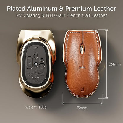 LUNAR ARTEFACTS Ambidextrous Rechargeable Bluetooth Wireless Computer Mouse Black French Leather and Aluminum, Qi Enabled USB-C