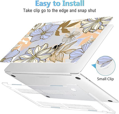 Mektron Case for MacBook Pro 16 Inch A2141 Cover 2019 Release 16" with Liquid Retina Display/Touch ID, Plastic Hard Shell with Keyboard Skin & Screen Protector & Dust Plug, Abstract Floral