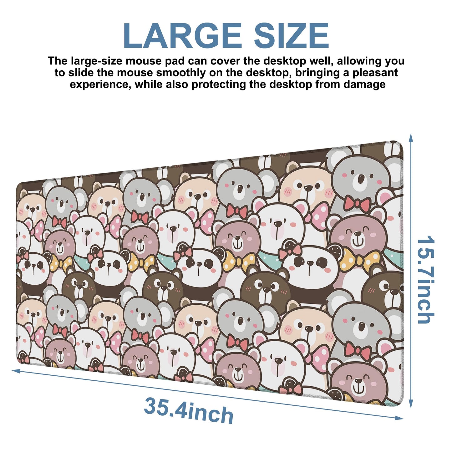 NITAHHHY Gaming Desk Pad Large Extra Length Panda and Koala Mouse Pad Keyboard Laptop Non-Slip Waterproof with Rubber Base Thick Stitched Edge Mouse Mat for Office Home 35.4 x 15.7 Inches