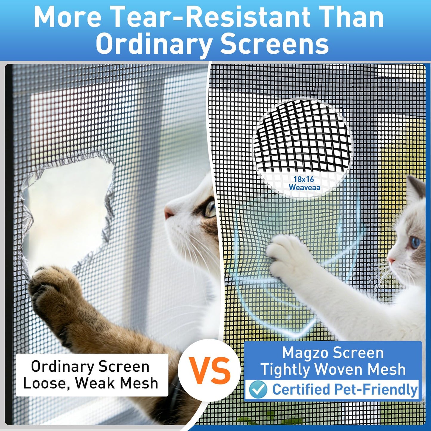 MAGZO Heavy-Duty Window Screen Mesh, Screen Replacement for Windows & Doors, 48"W x 99"L