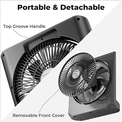 PANERGY 20000mAh Rechargeable Battery Powered Fan - 10" Square Box Fan with 55H Runtime, 4 Speeds & Timer, 270° Pivot, Cordless & Portable for Home, Patio, Camping, Travel, Power Outages (No Remote)