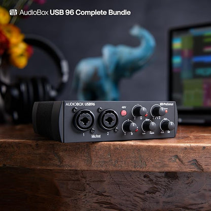 PreSonus AudioBox USB 96 Bundle — USB Audio Interface, XLR Interface for Guitar, Device for PC & Mac, Complete Recording Package with Studio One Pro, Music Production, Home Studio