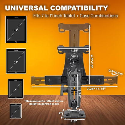 iBOLT TabDock Dock'n Lock Bizmount- Heavy Duty Industrial Composite Locking Drill Base Mount for All 7" - 10" Tablets- for Trucks/Vehicles/Wall Mount: Great for ELD, Fleets, and Restaurants