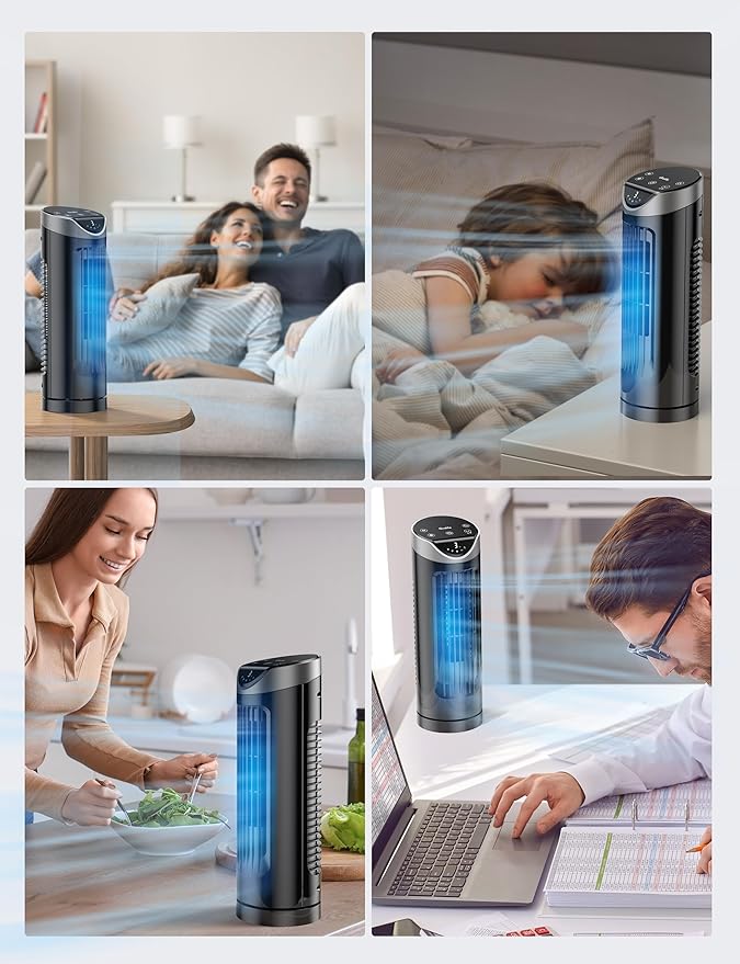 Grelife 13" Electronic Tower Fan with Remote Control, 3 Speed & 3 Modes, 90° Oscillation, LED Display, 7.5H Timer, Quiet Bladeless Cooling – Portable Space-Saving for Bedroom Office, Home