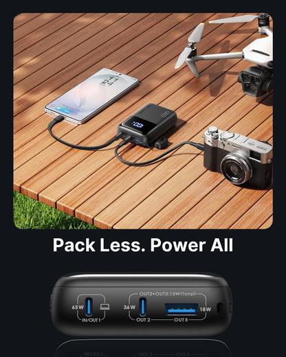 INIU 20000mAh Laptop Power Bank, Ultra Compact 65W PD Dual Fast Charging Portable Charger, TSA Approved Battery Pack with USB C Cable for Travel MacBook iPad Tablet Switch iPhone 17 16 Pro Samsung S25