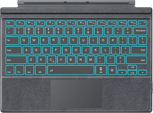 MoKo Microsoft Surface Pro 7/6/ 5/4/ 3 Type Cover, Ultra-Slim Wireless Bluetooth Keyboard with Trackpad, 7-Color LED Backlit, Built-in Rechargeable Battery, Gray