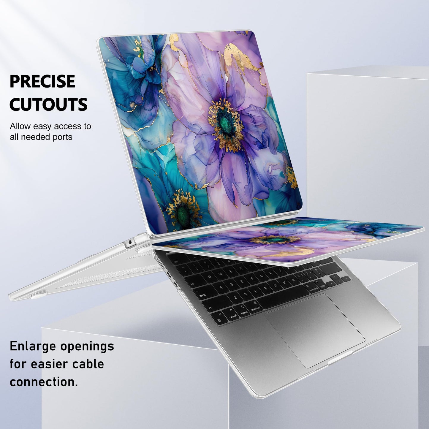 Lepeoac Case for 2026/2025/2024/2023 MacBook Air 15-inch Laptop Release M5 A3448 /M4 A3241 /M3 A3114 /M2 A2941, Stylish Protective Hard Shell Cover for MacBook Air 15.3 inch, Fluid Art Flowers