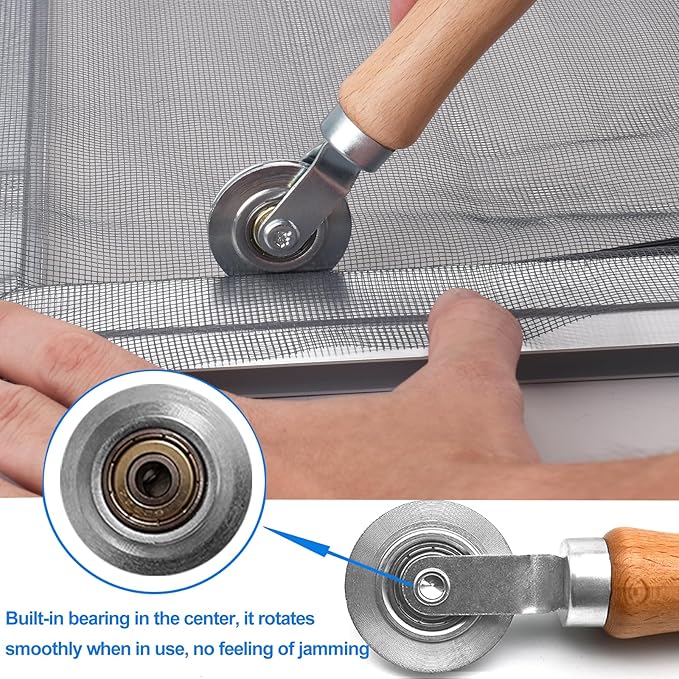 BAYTORY Window Screen Repair Kit, Steel Roller Tool with Bearing, Spline Removal Hook and 32ft Retainer Spline Replacement for Installing Door Mesh Screens