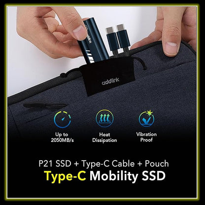 Addlink P21 2TB Portable External SSD, Up to 2,000MB/s Read, USB 3.2 Gen 2x2, Lightweight Storage for Photography, Video, Gaming and Fast backups, for PC Laptop Mac Windows Linux Android PS4 PS5