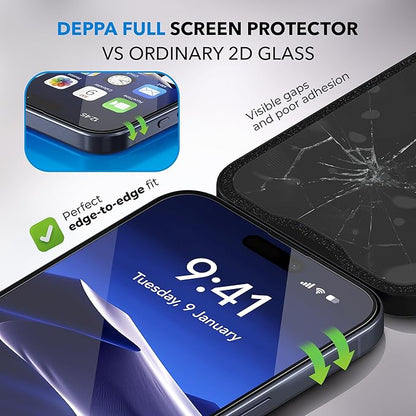 Deppa |2 Pack| for iPhone 16 Pro (6.3') Anti-Blue Light Screen Protector | Scratch Resistant Tempered Glass | 3D Edge to Edge Coverage | Easy Installation Kit | Eye Safeguard TÜV Certified