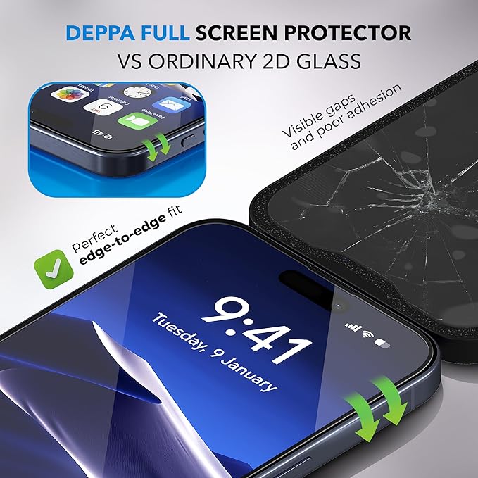 Deppa |2 Pack| Anti-Blue Light Screen Protector for iPhone 16e/14/13Pro/13 (6.1') | Scratch Resistant Tempered Glass | 3D Edge to Edge Coverage | Easy Installation Kit | Eye Safeguard TÜV Certified