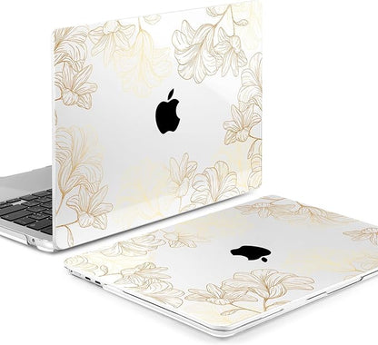 MEEgoodo for M4/M3/M2 MacBook Air 15.3 inch Case 2025 2024 2023, Case Fit Model (A3241/A3114/A2941) for MacBook Air 15 inch, Laptop Hard Shell with Keyboard Cover, Drawn Golden Floral