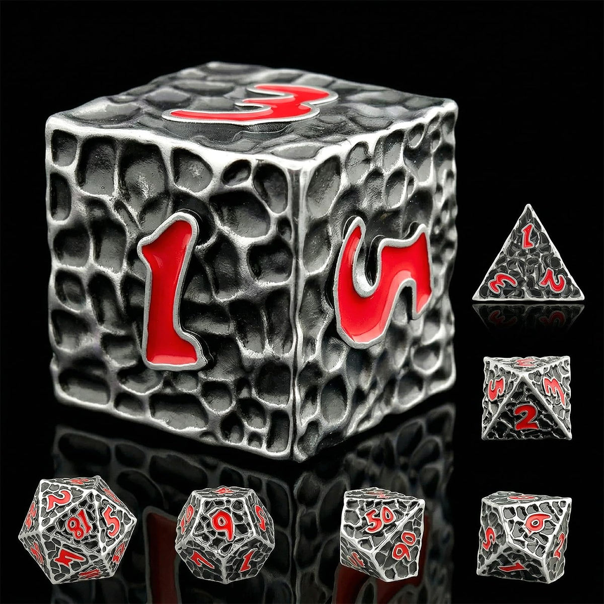 Haxtec Metal DND Dice Set, 7 Pcs Dragon Pattern Polyhedral Dice for RPG