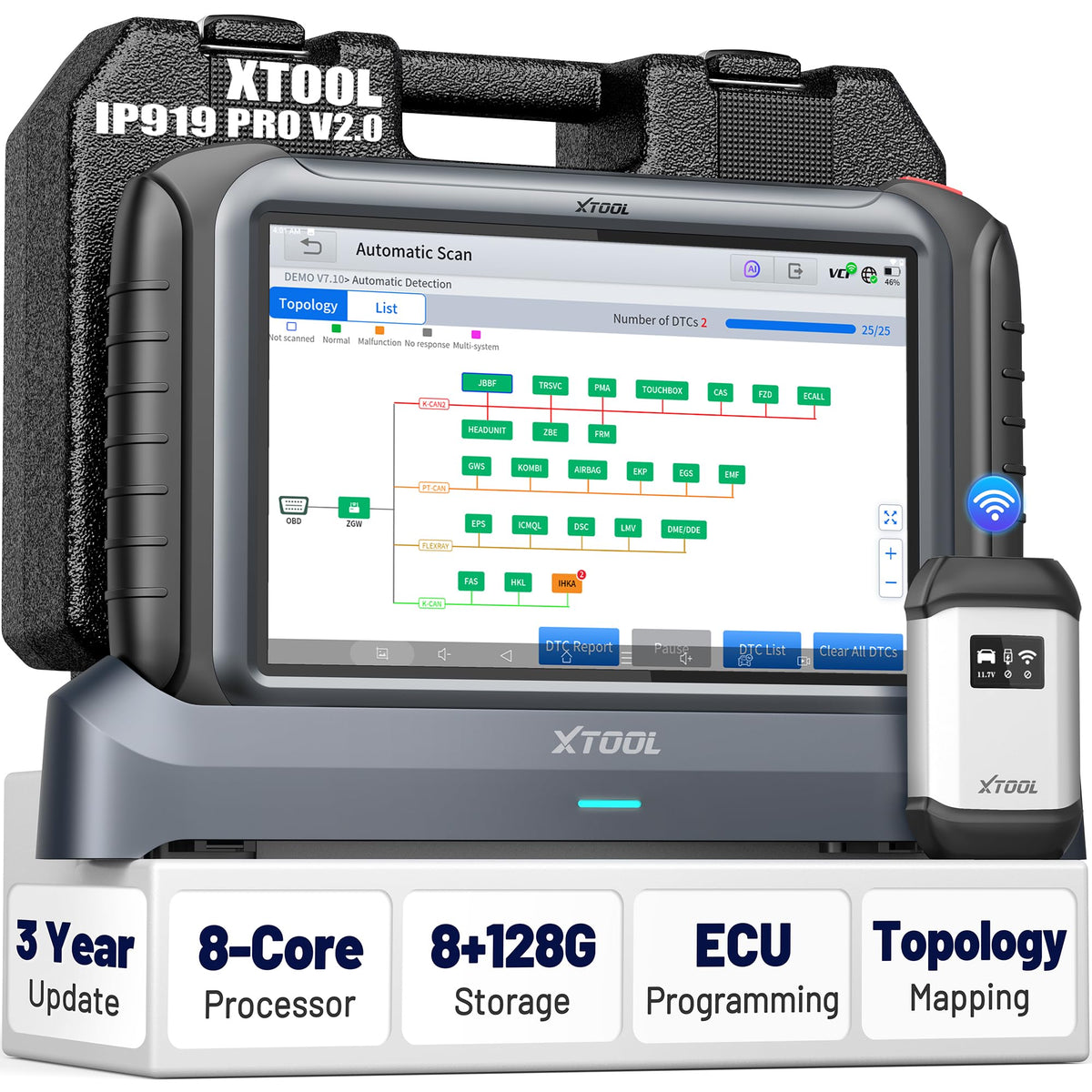 XTOOL IP919 PRO V2.0 ECU Programming Scan Tool, Topology Map OBD2 Scanner