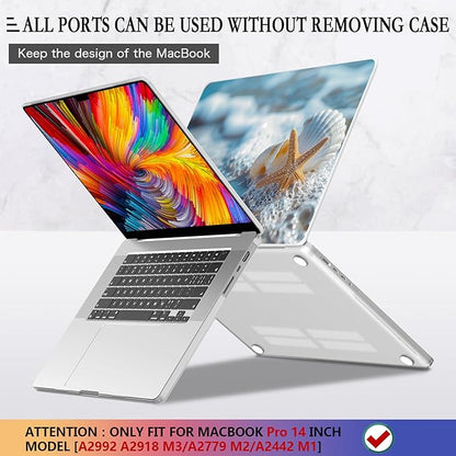 CISSOOK Compatible with MacBook Pro 14 inch Case 2024, 2023-2021 Release M4 A3112 A3185 A3401 M3 A2992 A2918 M2 A2779 M1 A2442 Model, Plastic Hard Shell Case with Keyboard Cover, Beach&Shell