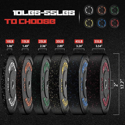 RitFit Bumper Plates, Colored Fleck-Rubber Weight Plates with Steel Insert, 2-inch Olympic Weight Plates for Weight Lifting and Strength Training, 170LB set