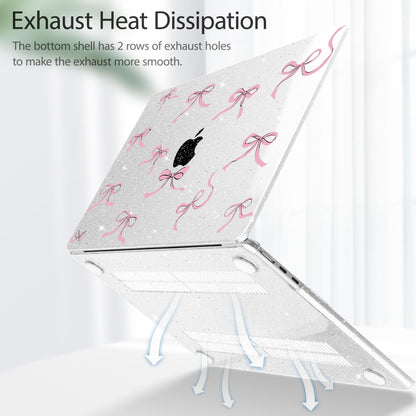 May Chen Case for MacBook Air 13/13.6 inch M5 A3449 M4 A3240 M3 A3113 M2 A2681, 2026 2025 2024-2022, Plastic Hard Shell with Keyboard Cover & Screec Protector, Clear Glitter Bow