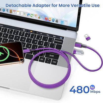 Elebase USB Type C to C 100W Cable 10FT with USB Adapter,Fast Charging PD Charger Cord for Car iPhone 16 15 Pro Max Plus,Samsung Galaxy S23 S24,MacBook Mac,iPad 10,Air 5 Mini 6th,Ultra,A53 A54