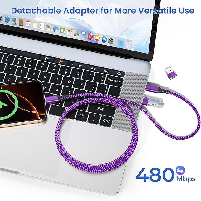 Elebase USB Type C to C 100W Cable 3.3FT with USB Adapter,Fast Charging PD Charger Cord for iPhone 16 15 Pro Max Plus,Samsung Galaxy S23 S24,Car Play,MacBook Mac,iPad 10,Air 5 Mini 6,Ultra,A53 A54