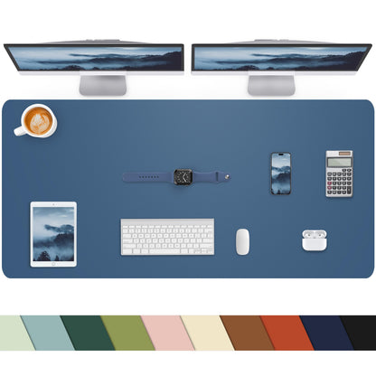Leather Desk Pad Protector, Office Mat, Large Mouse Pad, Non-Slip Blotter, Laptop Pad, Waterproof Writing Pad for Office & Home (Grey Blue, 40" x 17")