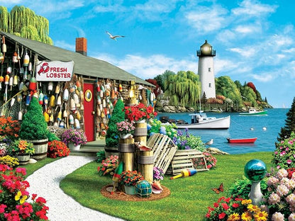 MasterPieces 300 Piece EZ Grip Jigsaw Puzzle - Lobster Bay Seaside Lighthouse and Boat - 18"x24"