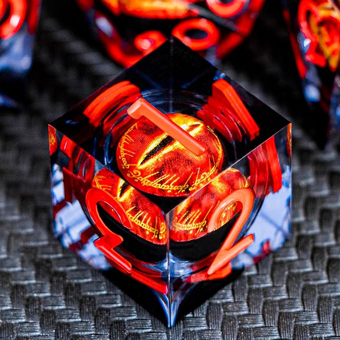 ARUOHHA DND Resin Dice Gazes Eye Dice Liquid Core Flaming RPG Sharp Edged Dice Set with Gift Box, Polyhedral D and D Dice Set Compatible with Dungeons Dragons Role Playing Game D20 D12 D10 D8 D6
