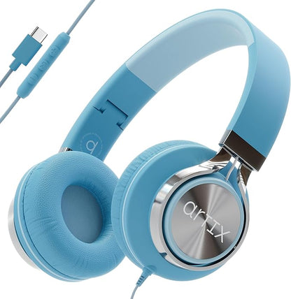 ARTIX CL750 USB C Wired Headphones with Mic & Volume Control Noise Isolating for iPhone 15-16, Samsung Computer Earphones Wired, On-Ear with Wire, Plug in and Play