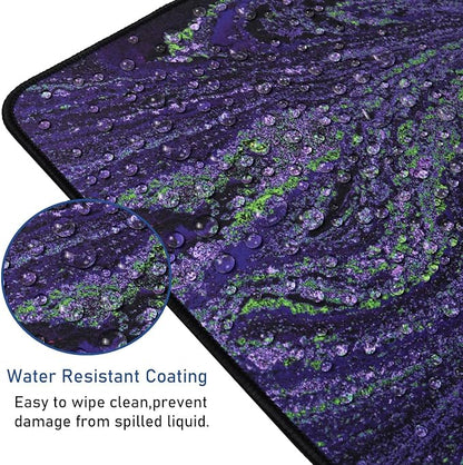 Large Mouse Pad with Stitched Edges, Durable Non-Slip Natural Rubber Base, Waterproof Computer Keyboard Pad Mat for Esports Pros/Gamer/Desktop/Office/Home - Purple Green