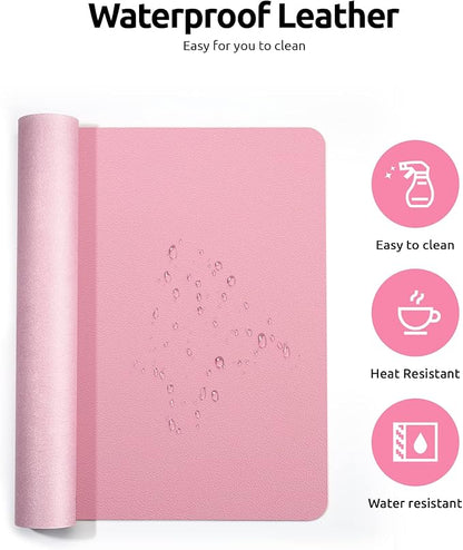 YSAGi Leather Desk Protector, Office Mat, Large Mouse Mat, Non-Slip PU Leather Blotter, Laptop Desk, Waterproof Writing Pad for Office and Home (Pink, 31.5" x 15.8")