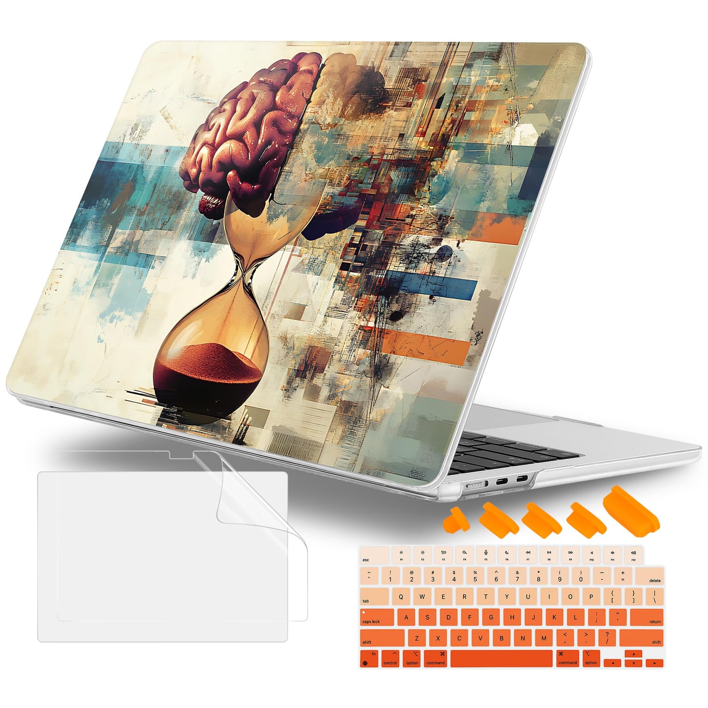 Lepeoac Case for 2026/2025/2024/2023 MacBook Air 15-inch Laptop Release M5 A3448 /M4 A3241 /M3 A3114 /M2 A2941, Stylish Protective Hard Shell Cover for MacBook Air 15.3 inch, Brain & Hourglass