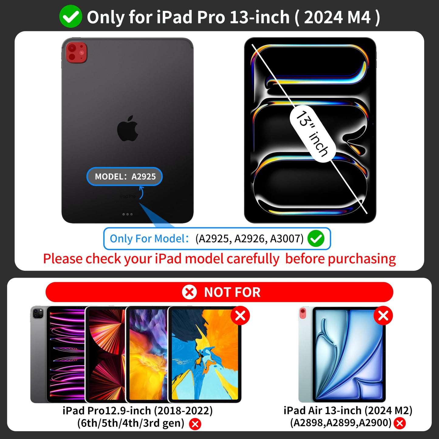 Otuoor iPad Pro 13 Inch Case 2024 with Keyboard, Magnetic Detachable Keyboard Case for iPad Pro 13 Inch (M4, 2024) with 7 Colors Backlight, Multi-Touch Trackpad, Portrait/Landscape Mode (White)