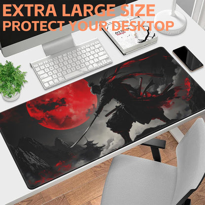 NIYLYNSYN Mouse Pad Large Anime Samurai Non-Slip Gaming Desk Mat with Stitched Edge Laptop Keyboard Desk Pad for Work Home Gaming (35.4 x 15.7 Inches)