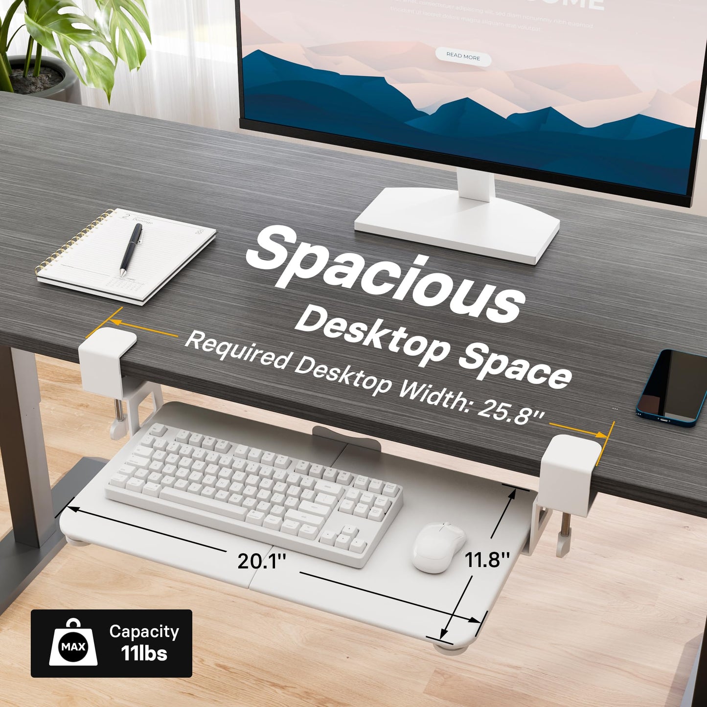 BONTEC Under Desk Keyboard Tray, Pull-Out Keyboard & Mouse Platform