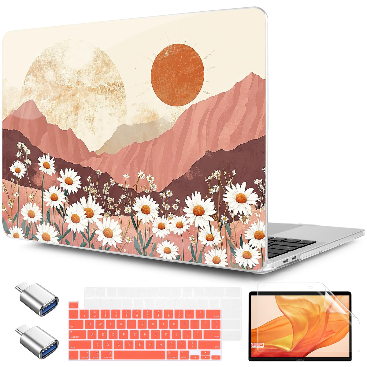 TWOLSKOO Compatible with MacBook Pro 13 inch Case 2023-2016 A2338 M2/M1 A2251 A2289 A2159 A1989 A1706, Plastic Hard Shell Cover & Keyboard Skin & Screen Protector, Colorful Hydrangea