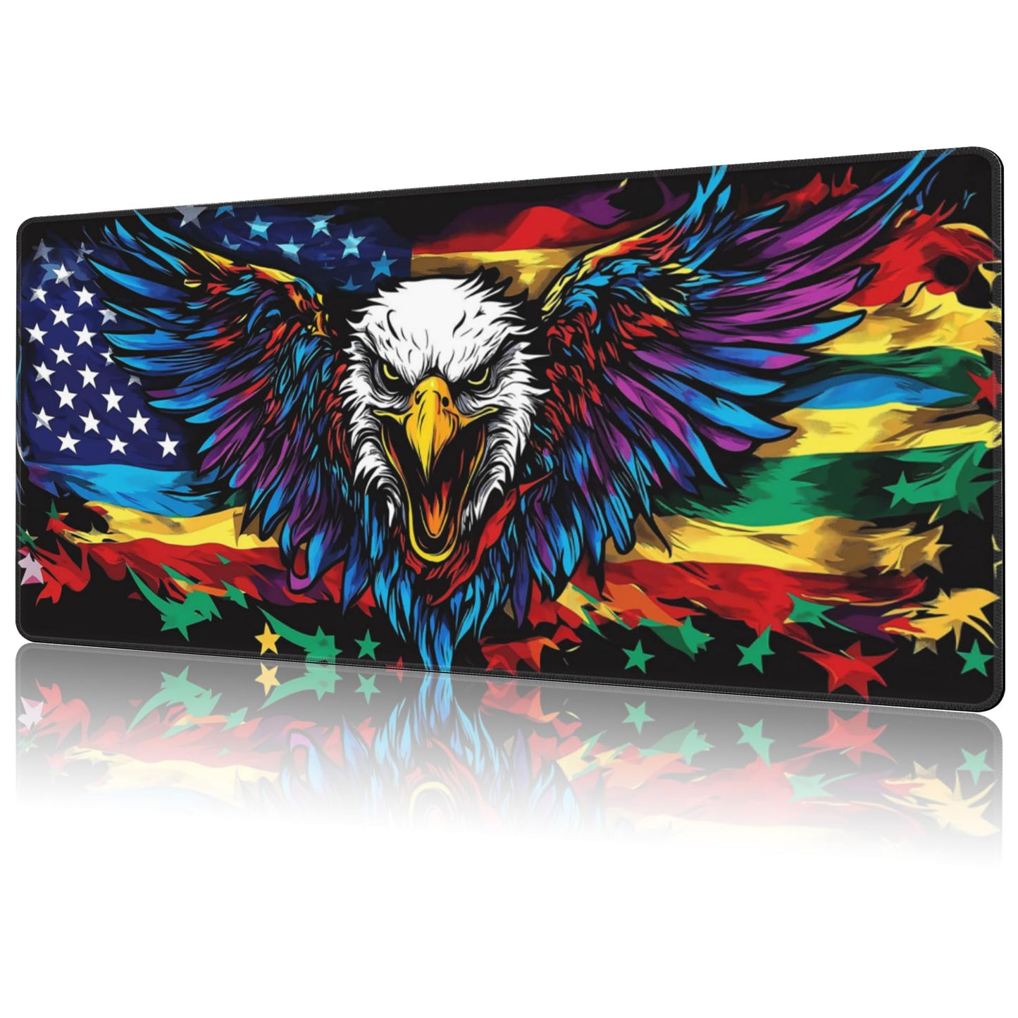 NIYLYNSYN Mouse Pad Large Flag with an Eagle Non-Slip Gaming Desk Mat with Stitched Edge Laptop Keyboard Desk Pad for Work Home Gaming (35.4 x 15.7 Inches)