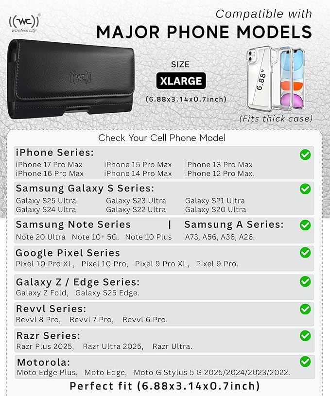 Phone Holster for Men with Credit Card Slot, Cell Phone Case, Fits iPhone 17/16/15/14/13/12 Pro Max – Belt Clip/Loop Carrying Phone Pouch Holder, X Large.